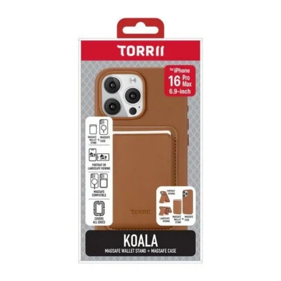 Cover Iphone 16 Pro Max Magsafe Case + Wallet Stand Torrii Koala - Brown